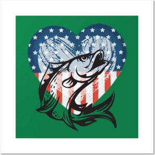 America Loves Bass Fishing (patriotic Heart + bass) Posters and Art